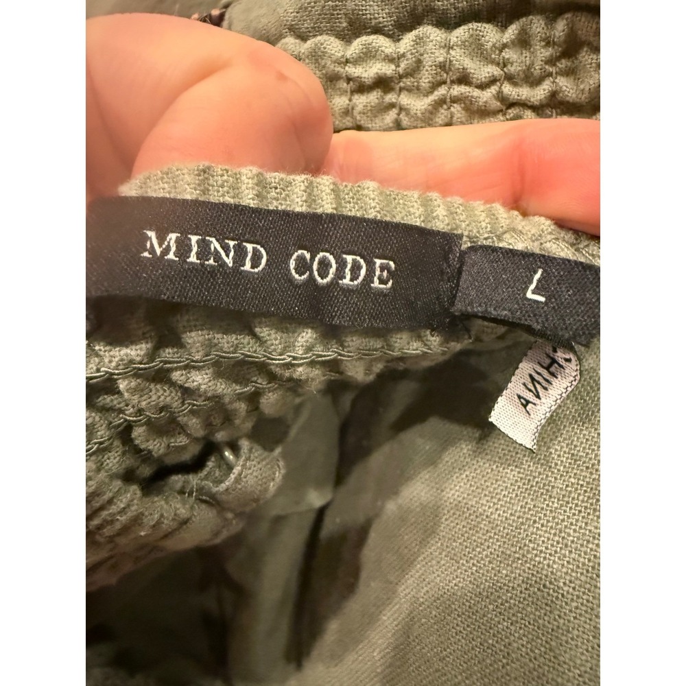 Mind Code Olive Green Cotton Button Front Mini Dress with Belt Size L 5902 - Picture 6 of 6